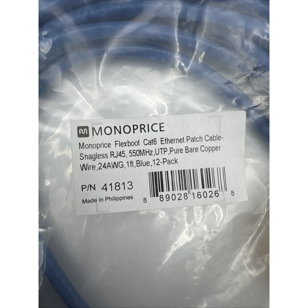 Monoprice Cat6A Ethernet Patch Cable- 1 Foot-Blue | Snagless RJ45 550Mhz UTP‎